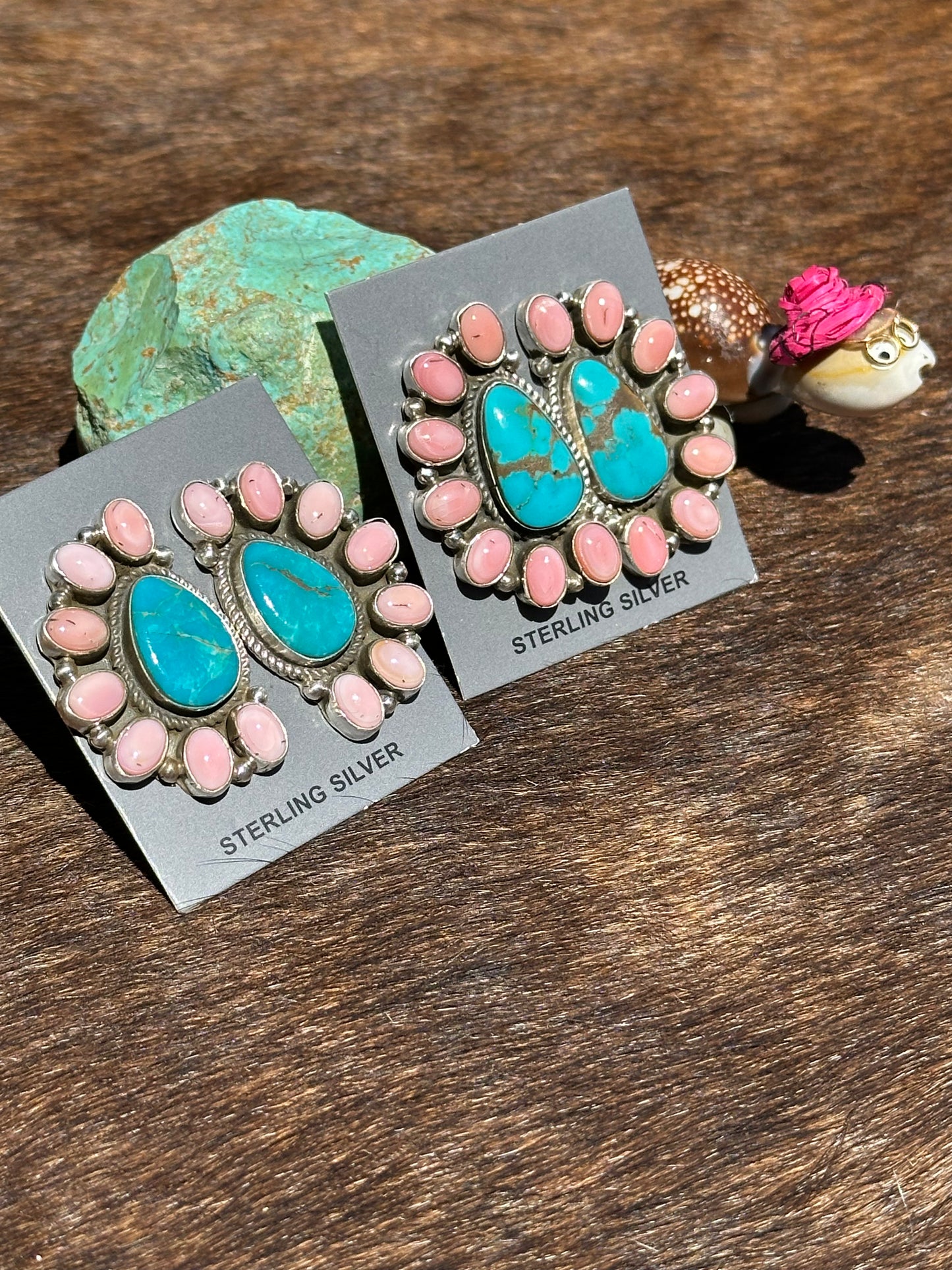 Pink Conch and Kingman Half Cluster Earring