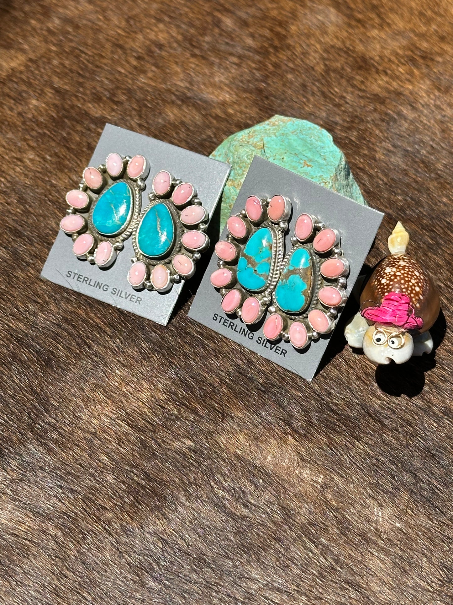 Pink Conch and Kingman Half Cluster Earring