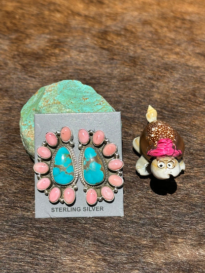 Pink Conch and Kingman Half Cluster Earring