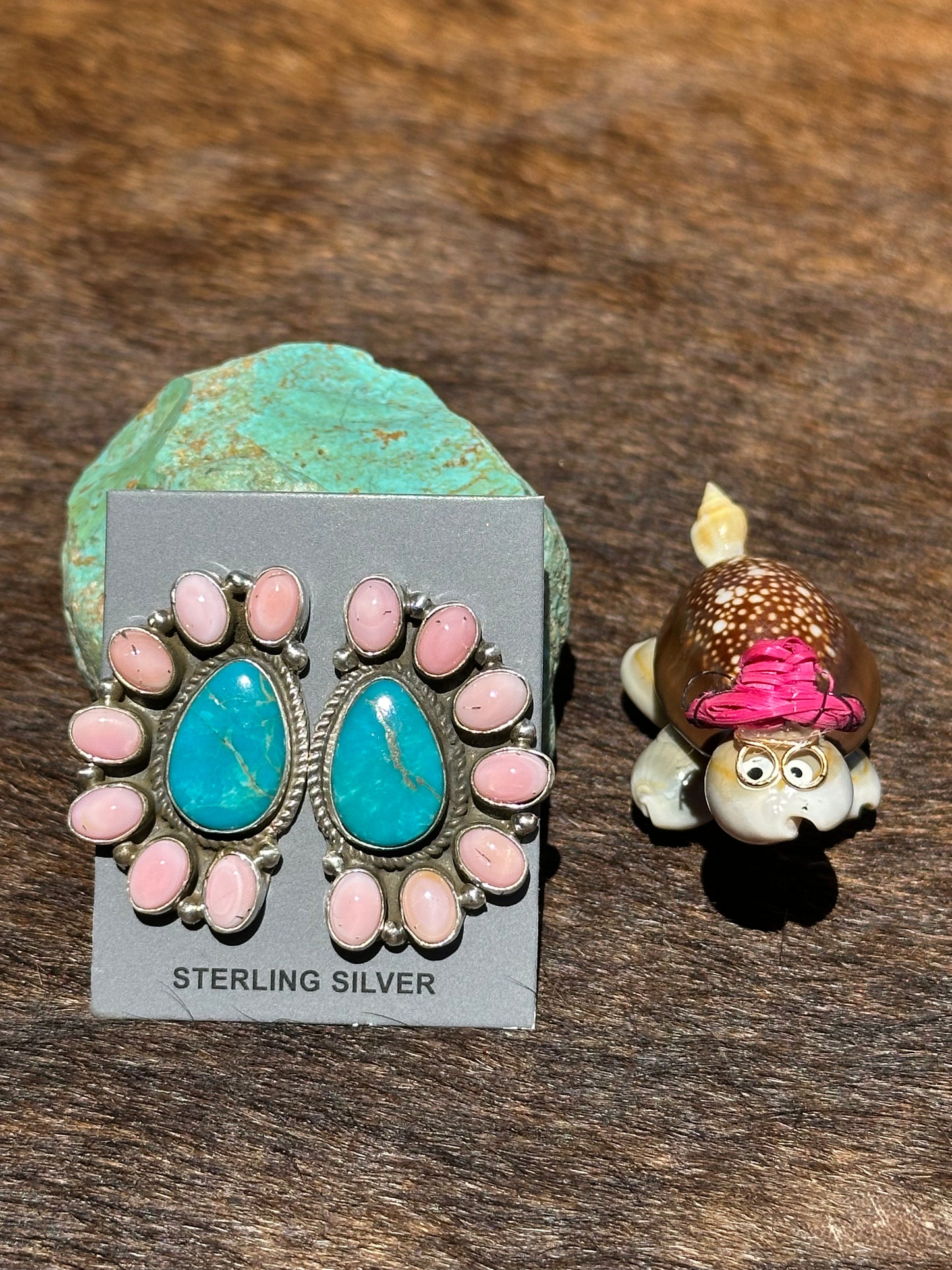 Pink Conch and Kingman Half Cluster Earring