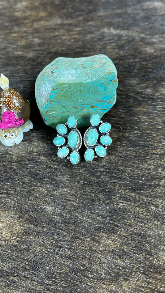 Green Kingman Turquoise Half Cluster Studs