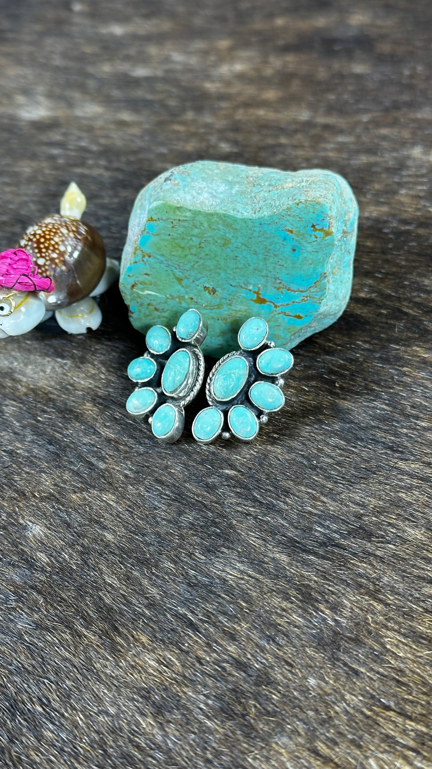 Green Kingman Turquoise Half Cluster Studs