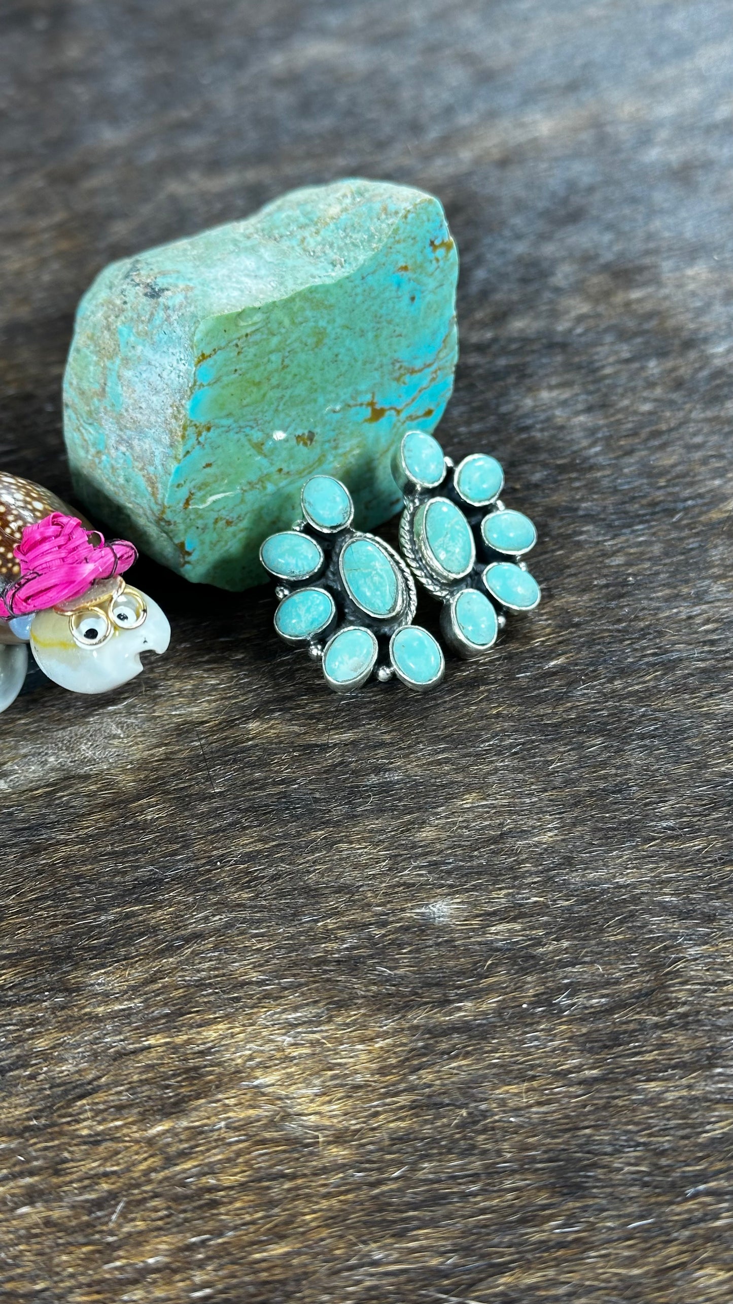 Green Kingman Turquoise Half Cluster Studs