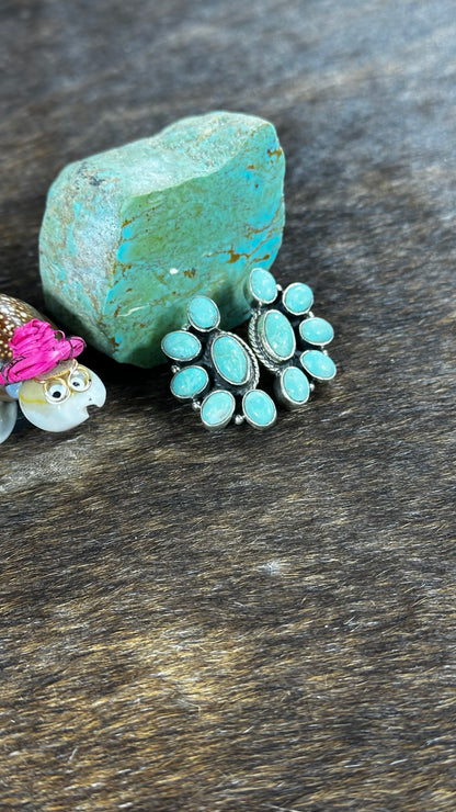 Green Kingman Turquoise Half Cluster Studs