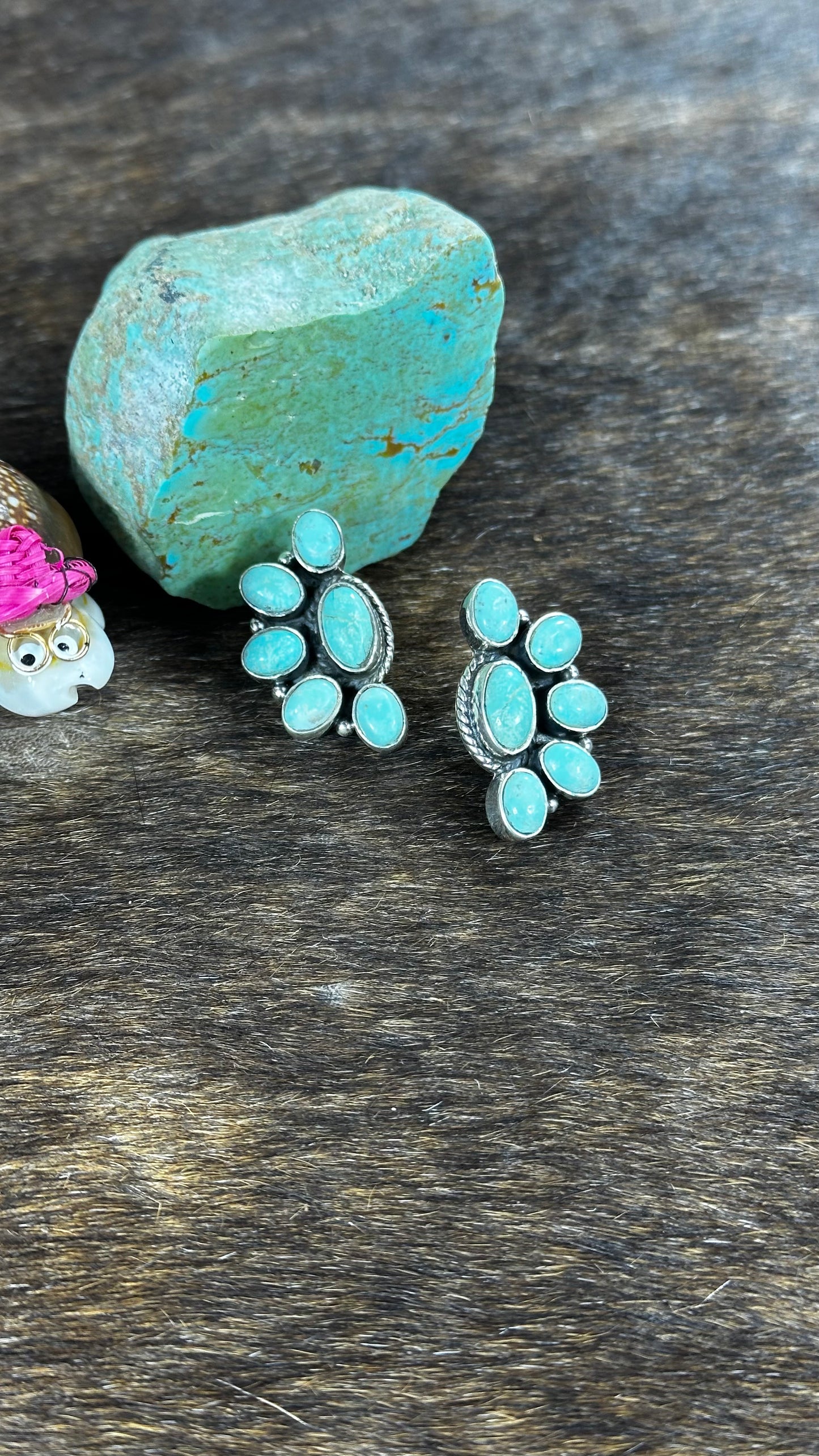 Green Kingman Turquoise Half Cluster Studs