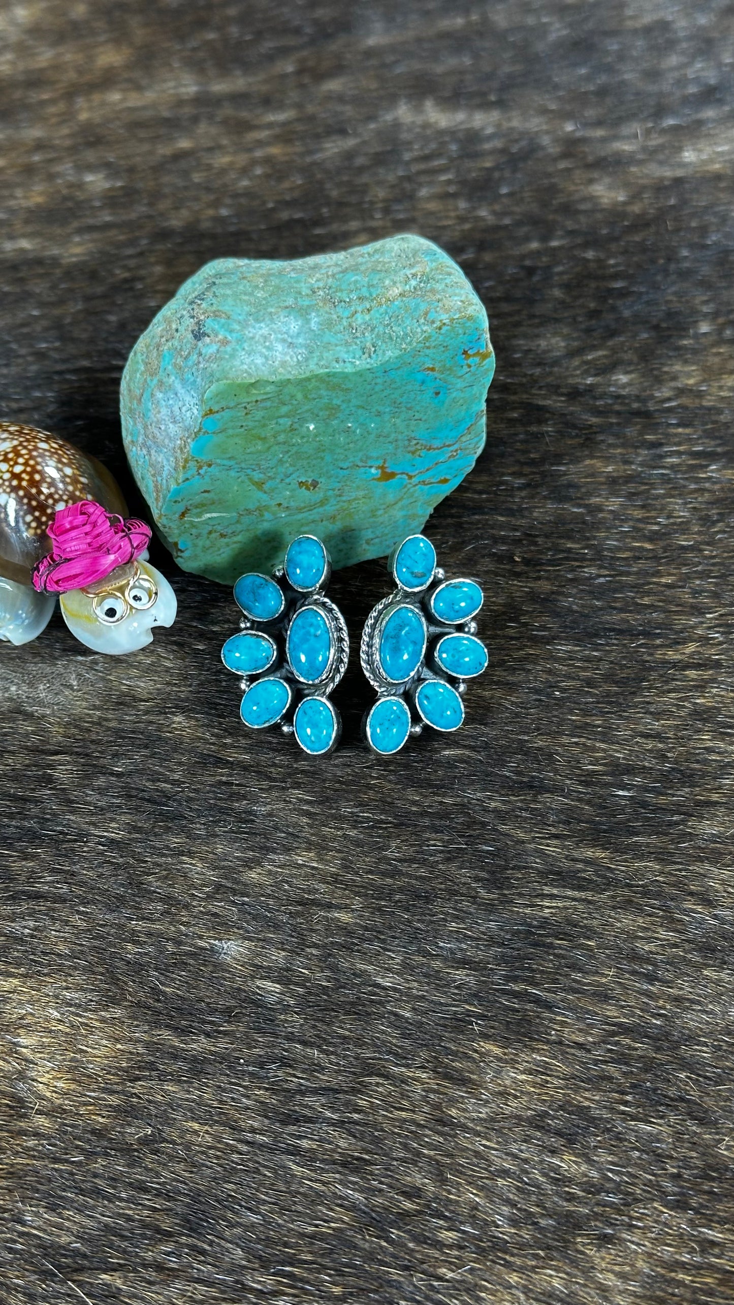 Blue Kingman Turquoise Half Cluster Studs