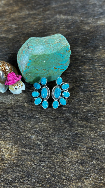 Blue Kingman Turquoise Half Cluster Studs