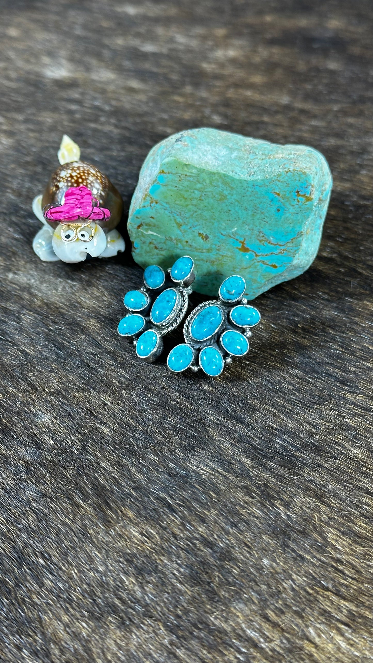 Blue Kingman Turquoise Half Cluster Studs