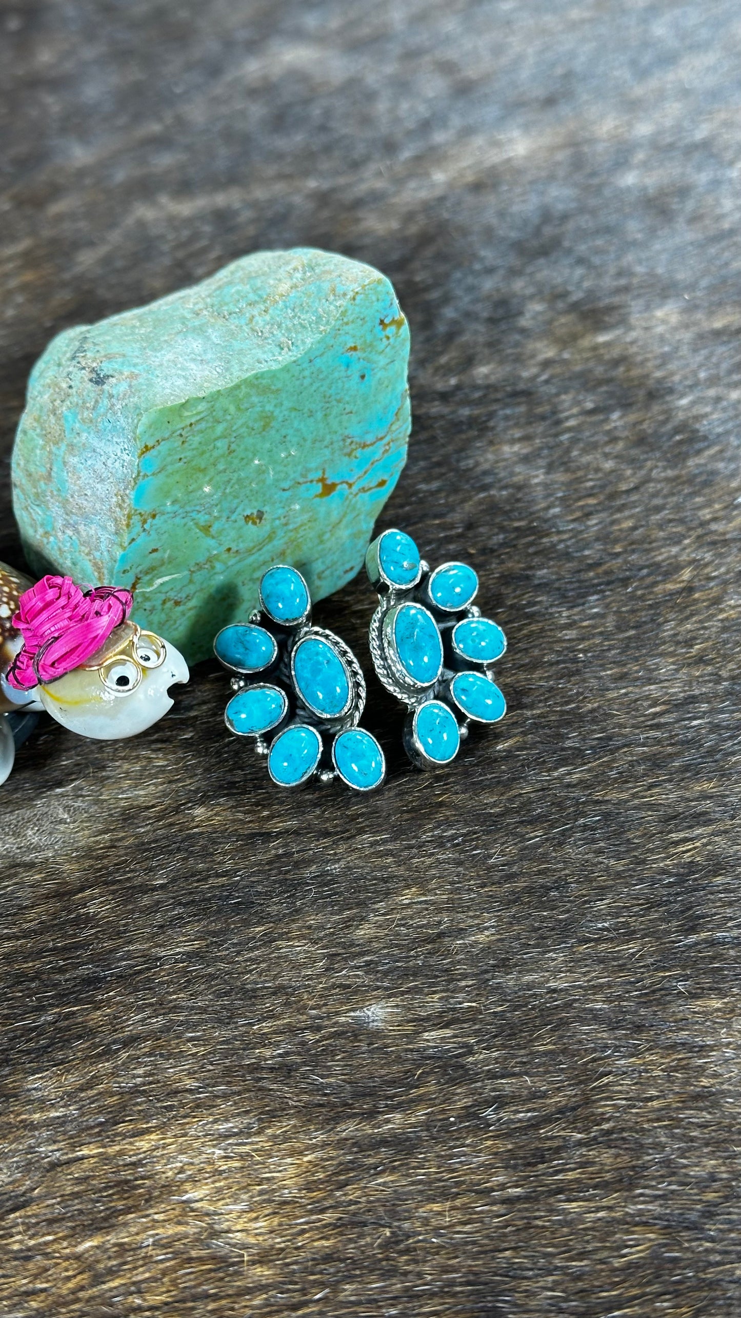 Blue Kingman Turquoise Half Cluster Studs