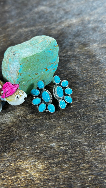Blue Kingman Turquoise Half Cluster Studs