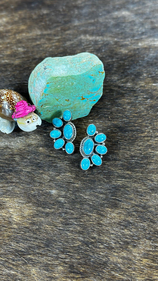 Blue Kingman Turquoise Half Cluster Studs