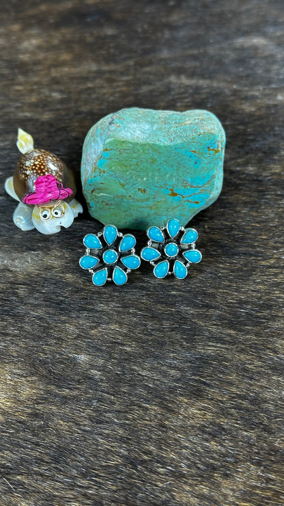 Blue Kingman Turquoise Cluster Earrings