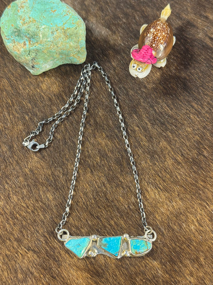 Kingman Turquoise 3 Stone Bar Necklace