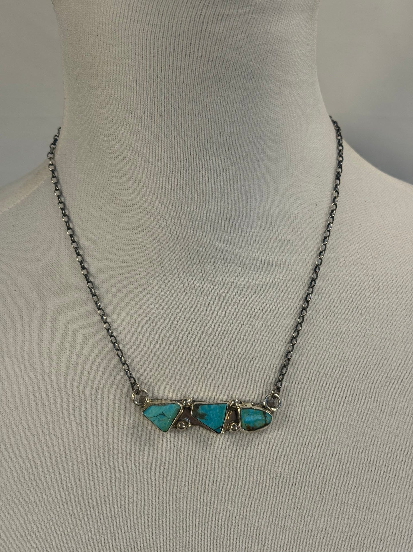 Kingman Turquoise 3 Stone Bar Necklace