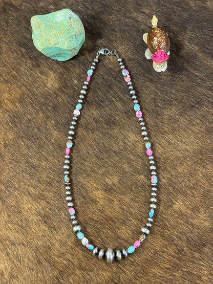 Cotton Candy and Sterling Silver Varied Necklace