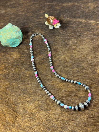 Cotton Candy and Sterling Silver Varied Necklace