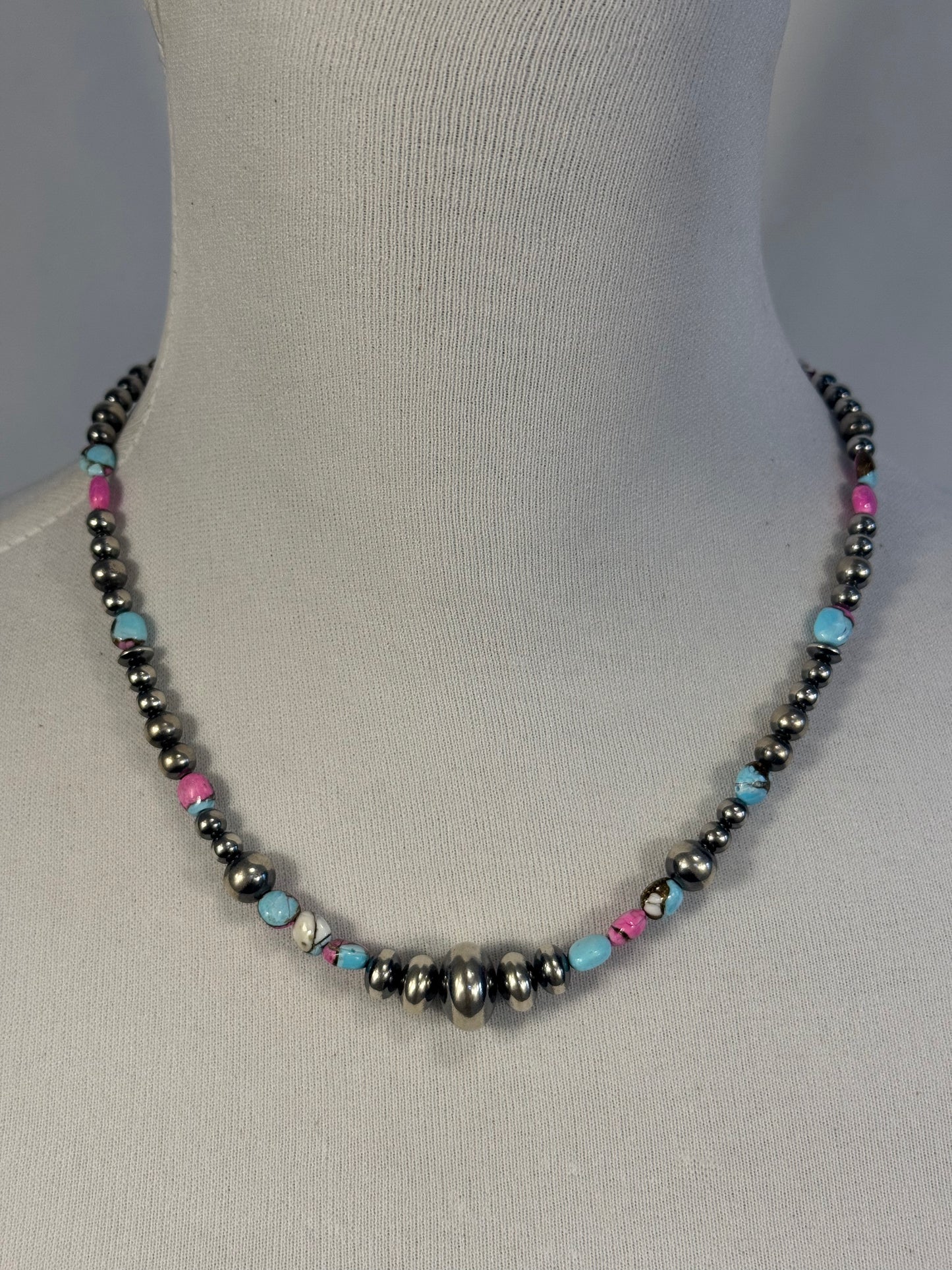 Cotton Candy and Sterling Silver Varied Necklace