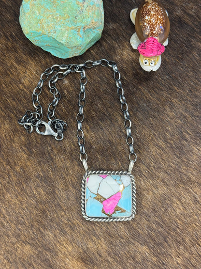 Cotton Candy Square Fixed Pendant Necklace