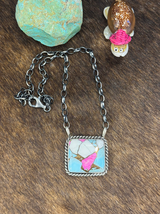 Cotton Candy Square Fixed Pendant Necklace