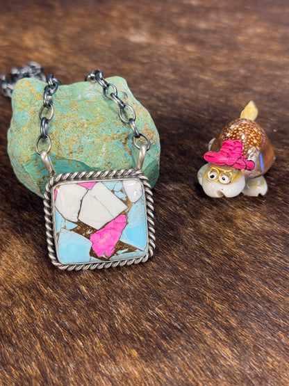 Cotton Candy Square Fixed Pendant Necklace