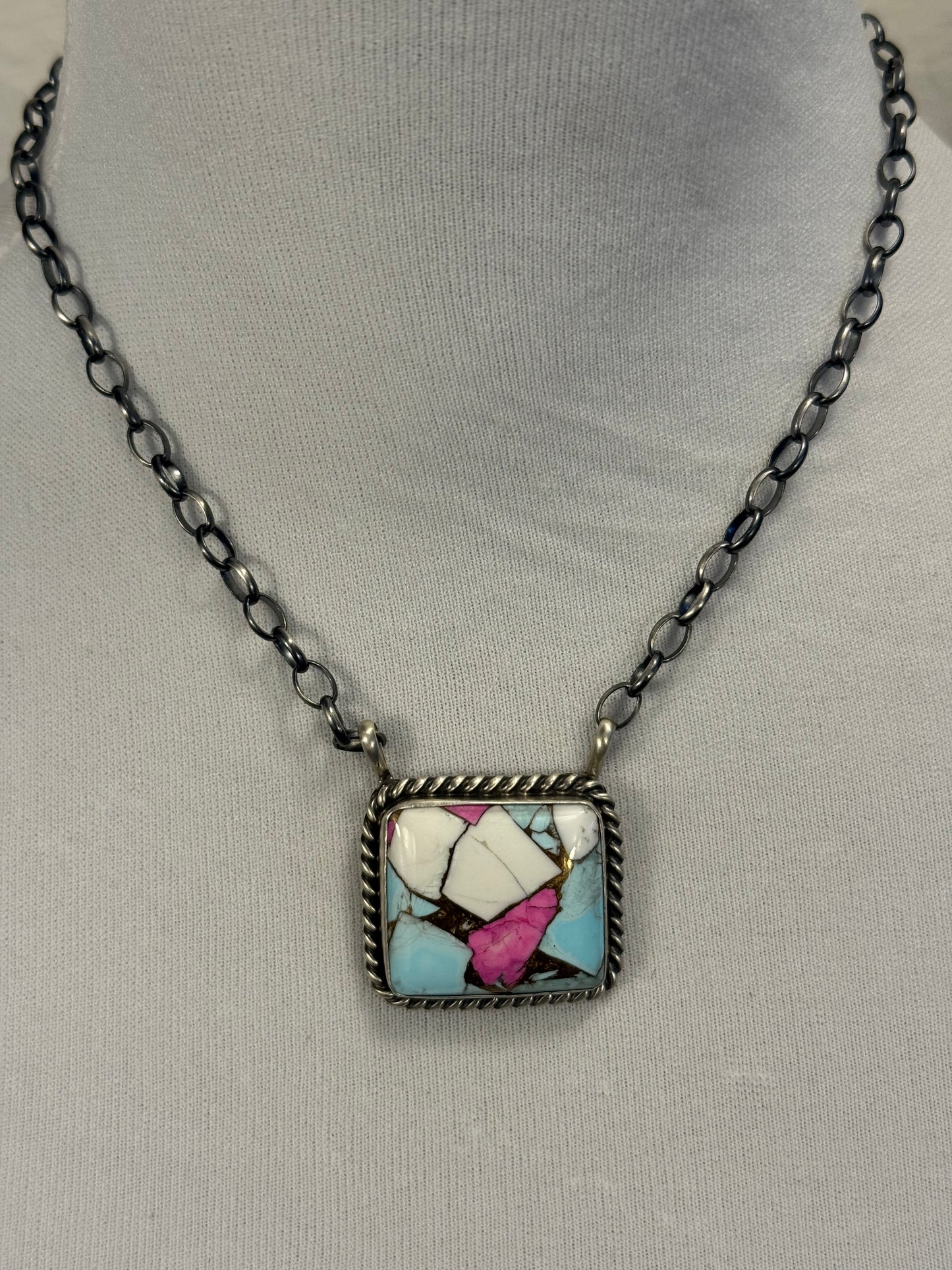 Cotton Candy Square Fixed Pendant Necklace