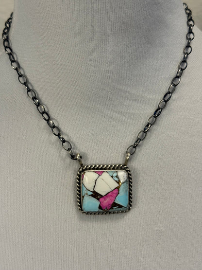 Cotton Candy Square Fixed Pendant Necklace