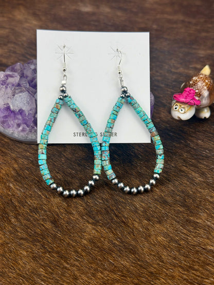 Kingman Turquoise Heshi & Sterling Pearl Hoops