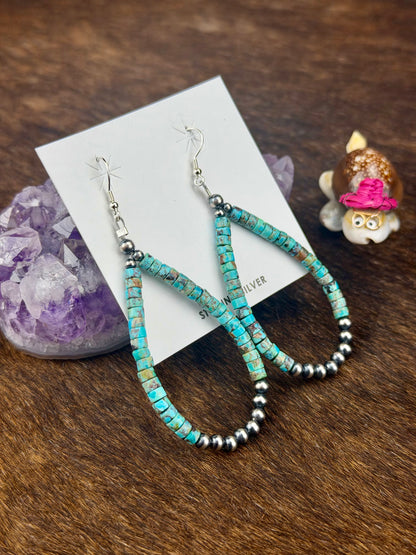 Kingman Turquoise Heshi & Sterling Pearl Hoops