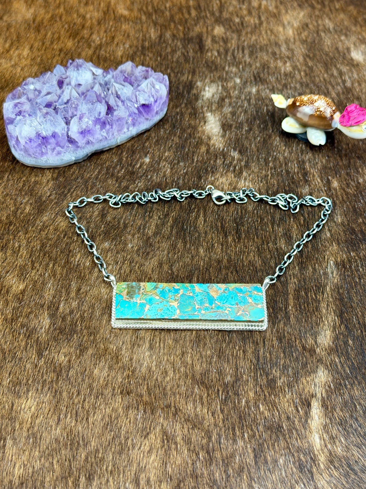 Kingman Bronze Large Bar Sterling Silver Necklace