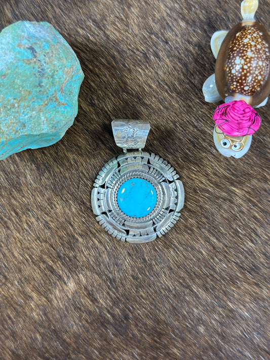 Kingman Bump Up Stamped Circle Pendant