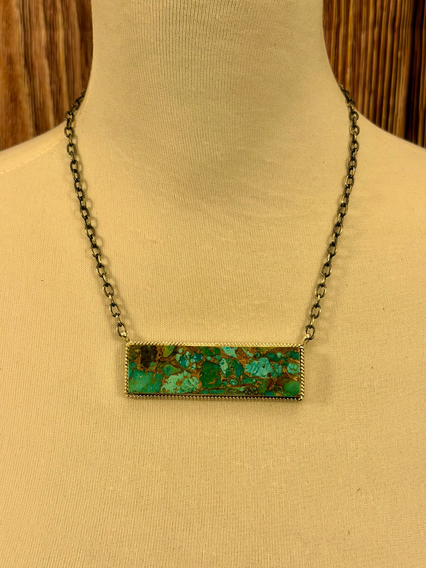 Kingman Bronze Large Bar Sterling Silver Necklace