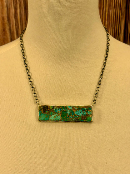 Kingman Bronze Large Bar Sterling Silver Necklace