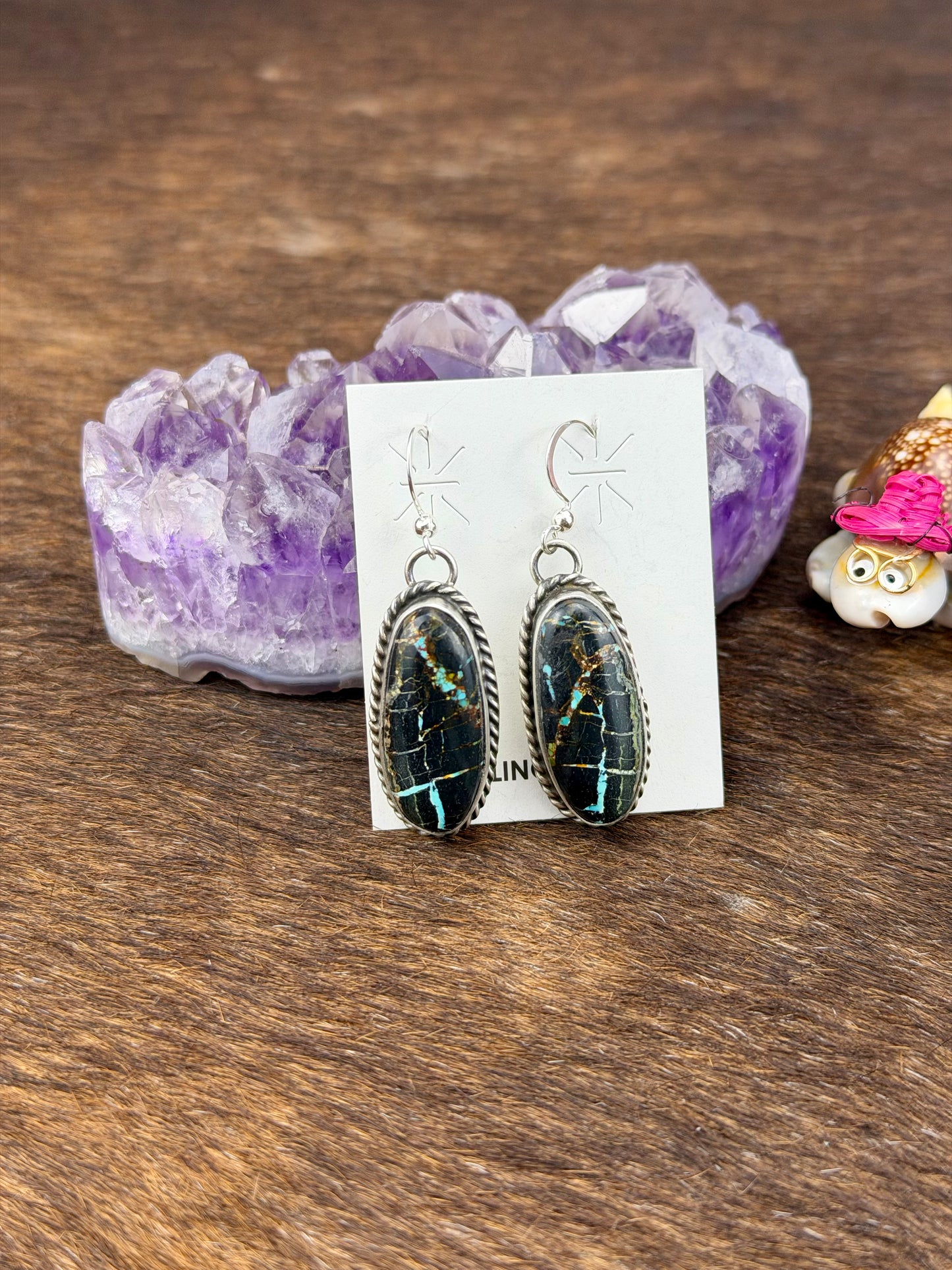 Black Jack Oval Dangle Earring