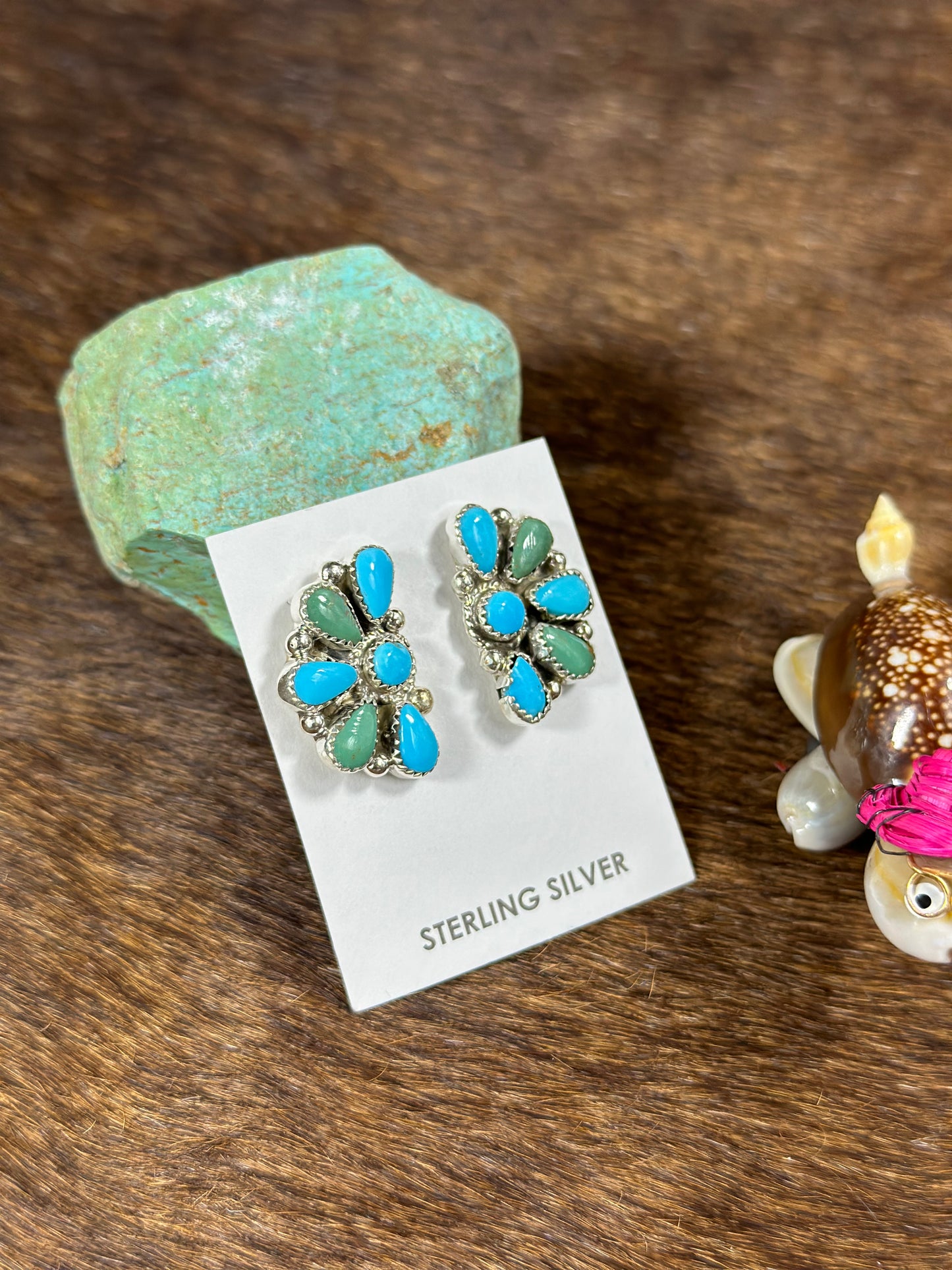 Kingman two tone half cluster earring