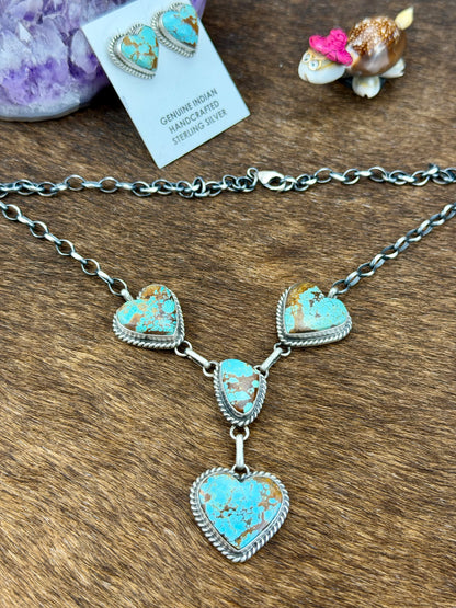 #8 Turquoise Sterling Silver Heart Necklace And Earring Set
