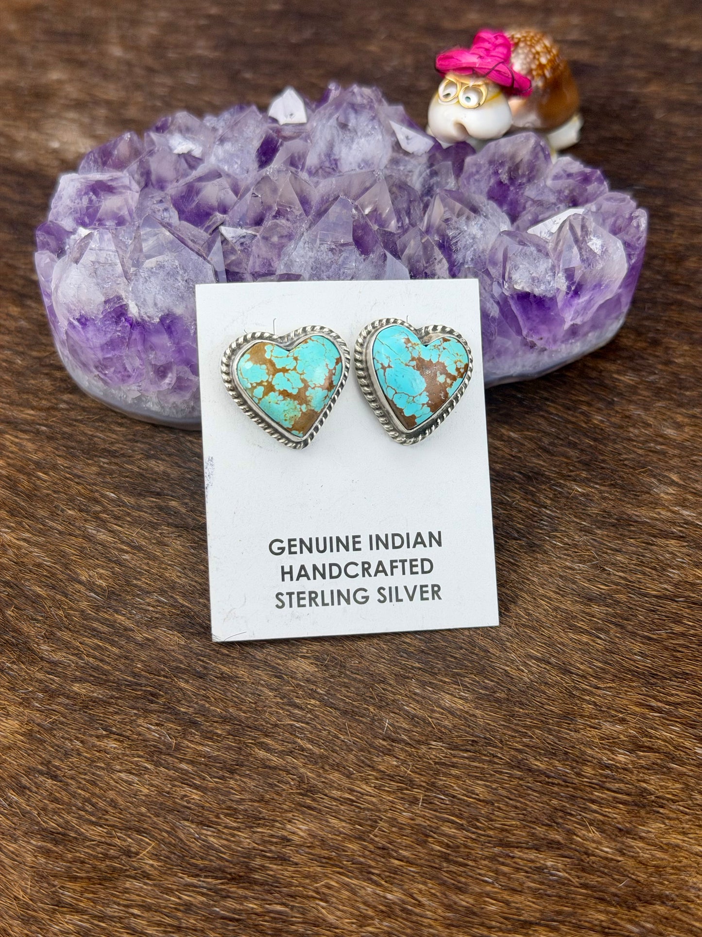 #8 Turquoise Sterling Silver Heart Necklace And Earring Set