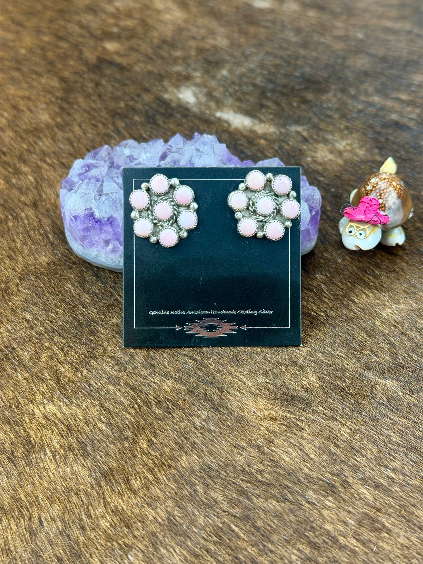 Pink Conch Cluster Stud Earring