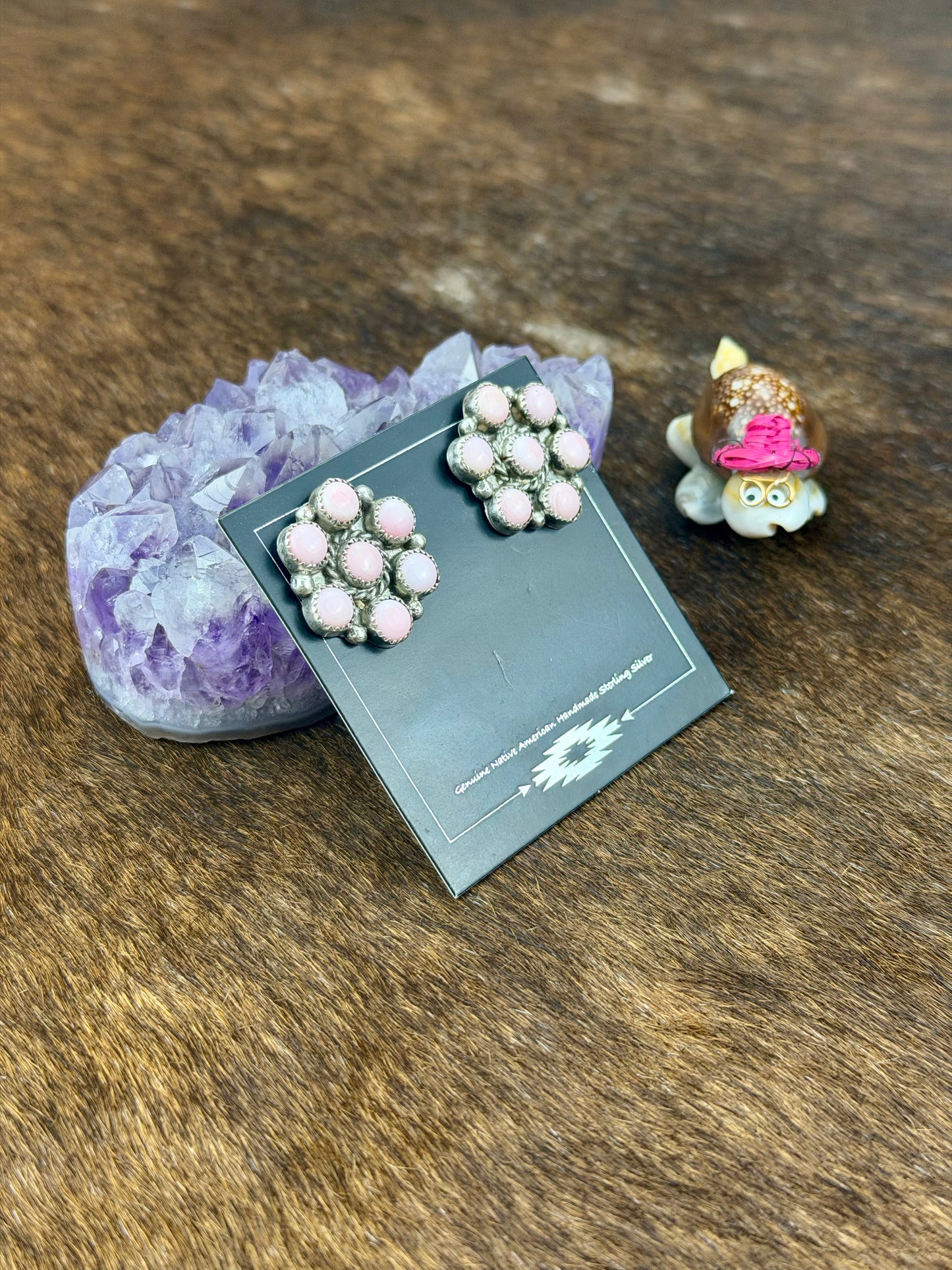 Pink Conch Cluster Stud Earring