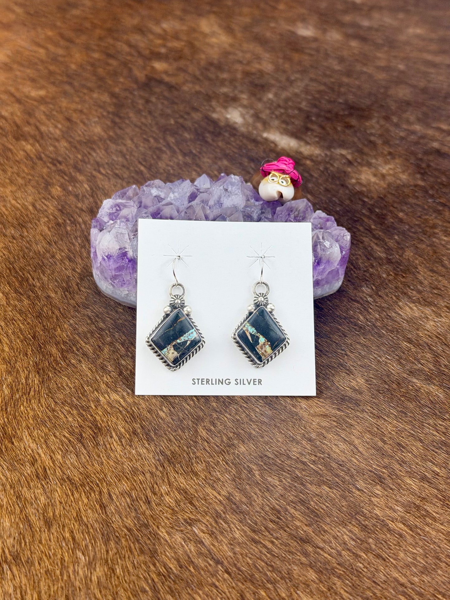 Black Jack Turquoise Diamond Dangle Earring