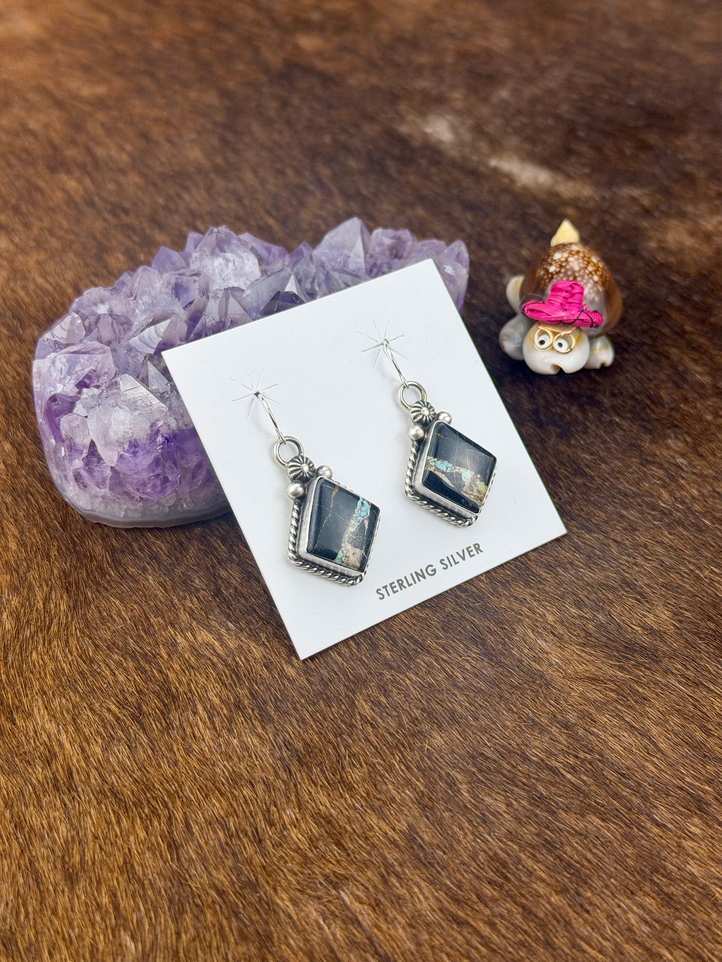 Black Jack Turquoise Diamond Dangle Earring