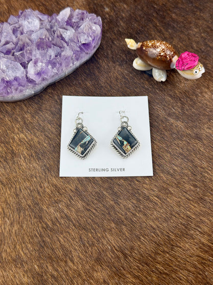 Black Jack Turquoise Diamond Dangle Earring