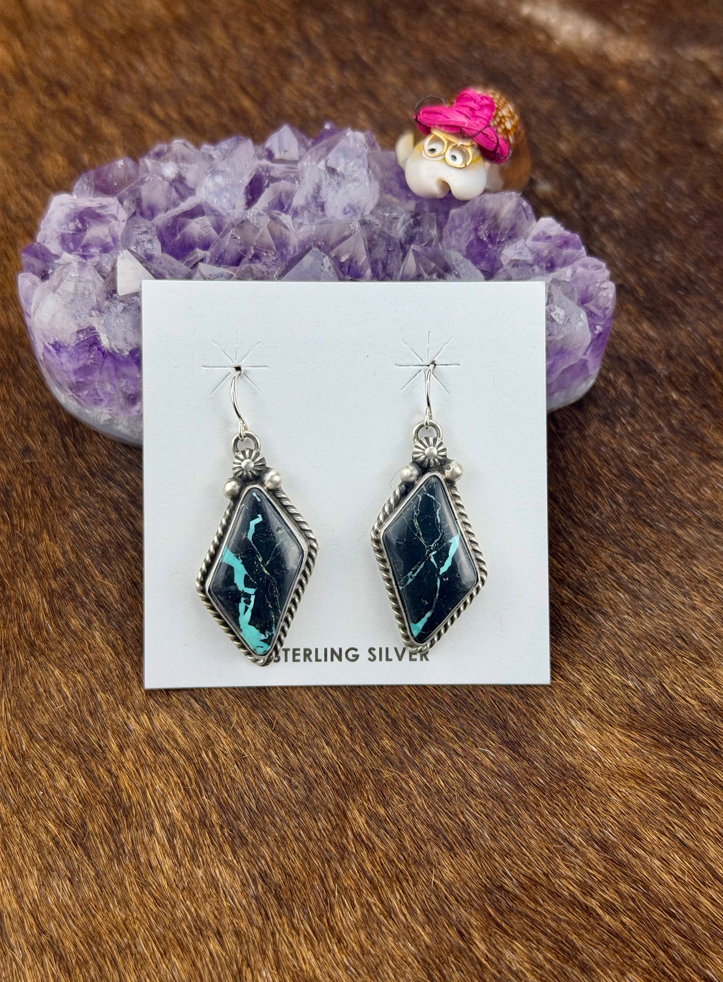 Black Jack Turquoise Diamond Dangle Earring