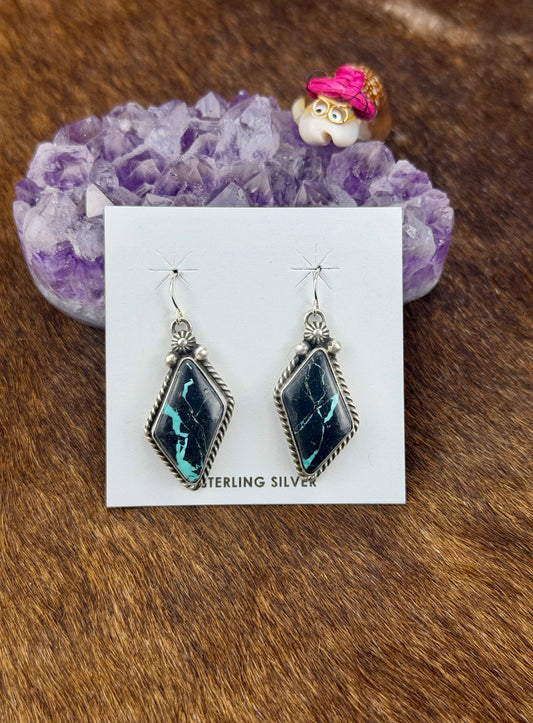 Black Jack Turquoise Diamond Dangle Earring