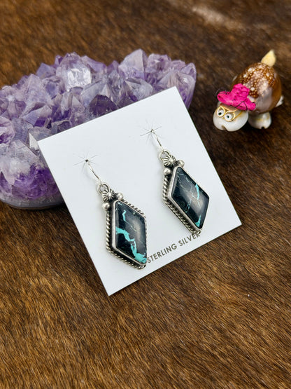 Black Jack Turquoise Diamond Dangle Earring