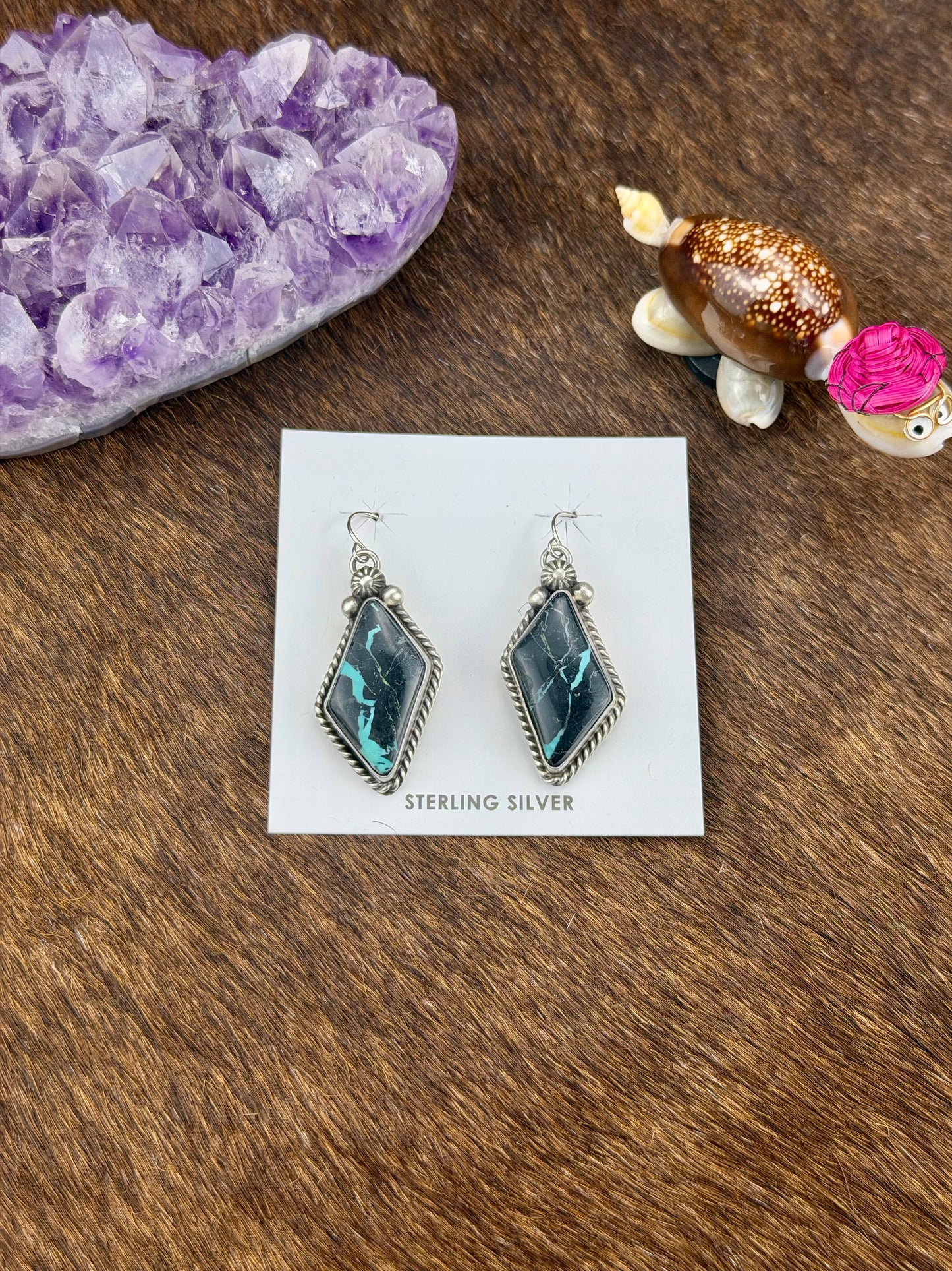 Black Jack Turquoise Diamond Dangle Earring