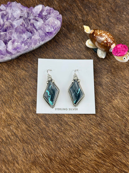 Black Jack Turquoise Diamond Dangle Earring