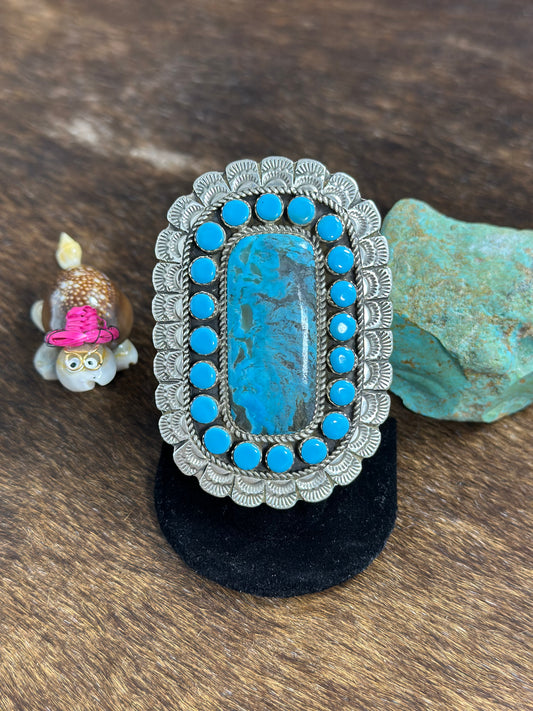Kingman Turquoise Rectangle Cluster Ring