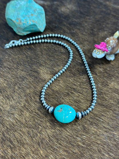 4mm Sterling Silver bead and Kingman chunk necklace