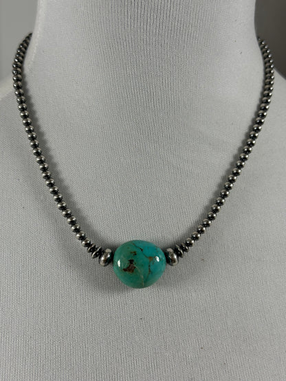 4mm Sterling Silver bead and Kingman chunk necklace