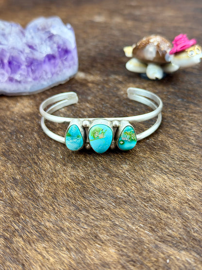 Sonoran Gold Turquoise 3 Stone Sterling Silver Cuff